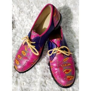 Biltrite Womens Unique Leather Painted Oxfords Size 7 Avant-garde Artsy Hippie